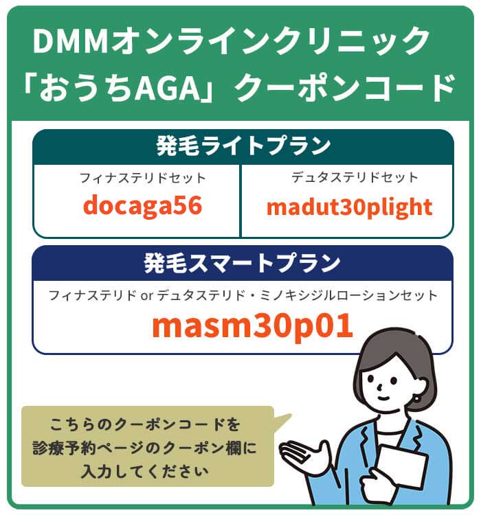 DMMオンラインクリニックAGA治療「おうちAGA」のクーポンコード